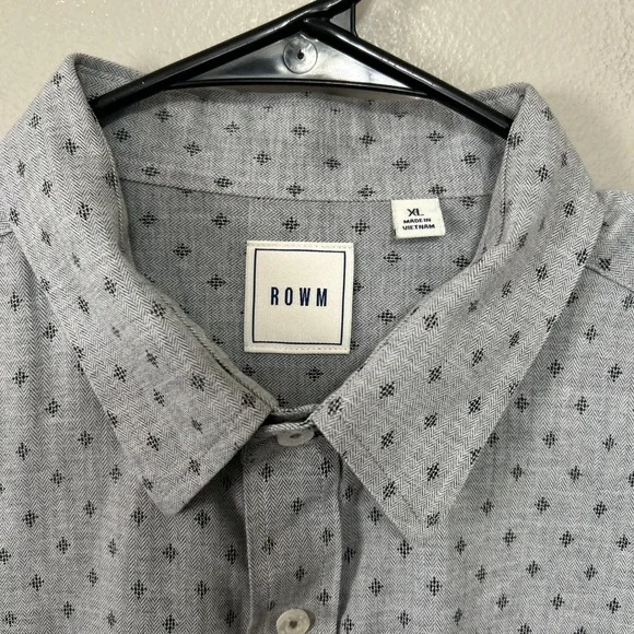 ROWM Mens Shirt XL Grey Button Down Herringbone Geometric Preppy Academia Office - Picture 3 of 10